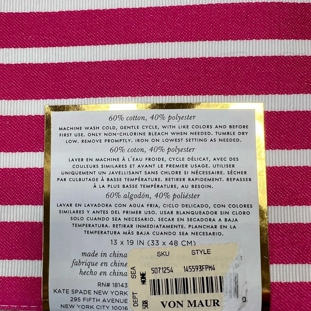 Kate Spade New York Harbour Drive Placements Set of 2 Pink White Stripe Preppy